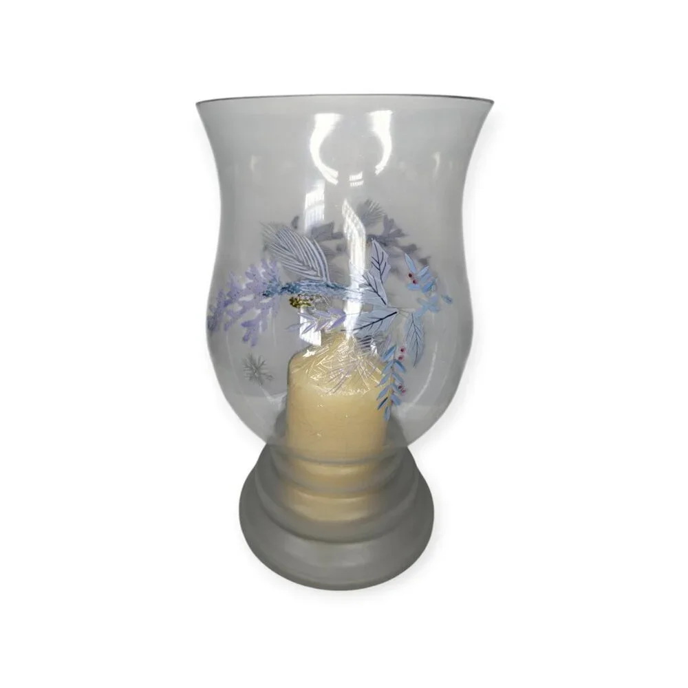 Pfaltzgraff Winter Frost Large Glass Hurricane Candle Holder Christmas Holiday